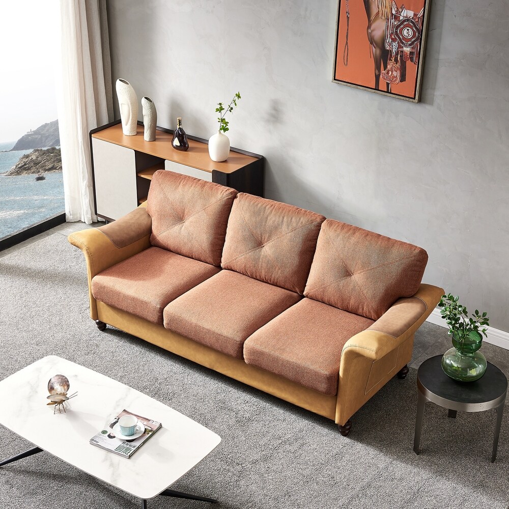 Living Room Furniture sofa  Linen Fabric Faux Leather sofa with Wood Leg  3 Seating Capacity sofa