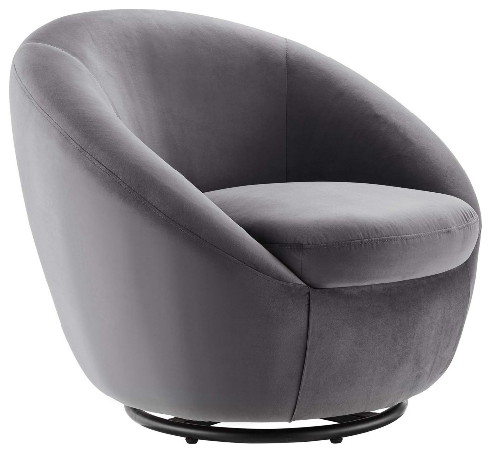 Contemporary Accent Chair  Swiveling Black Base and Rounded Velvet Seat   Transitional   Armchairs And Accent Chairs   by Declusia  Houzz