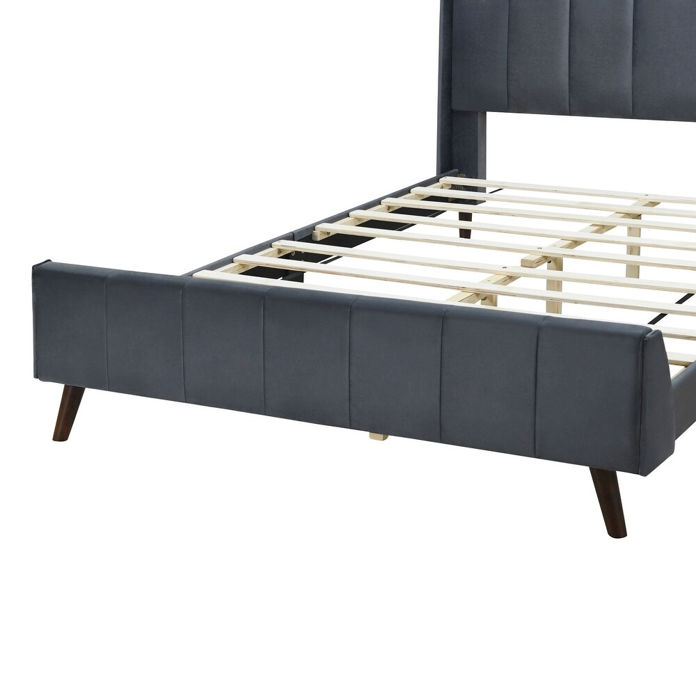 Velvet Upholstered Wingback Bed Frame 3 dimension Structure Footboard