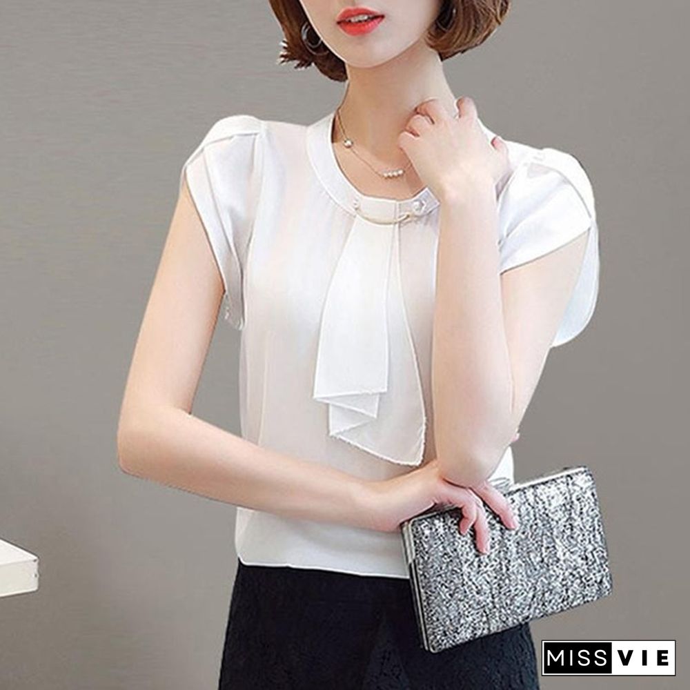 Chiffon Blouse Shirt For Women Tops Short Sleeve Shirt Women Ladies Office Blouses