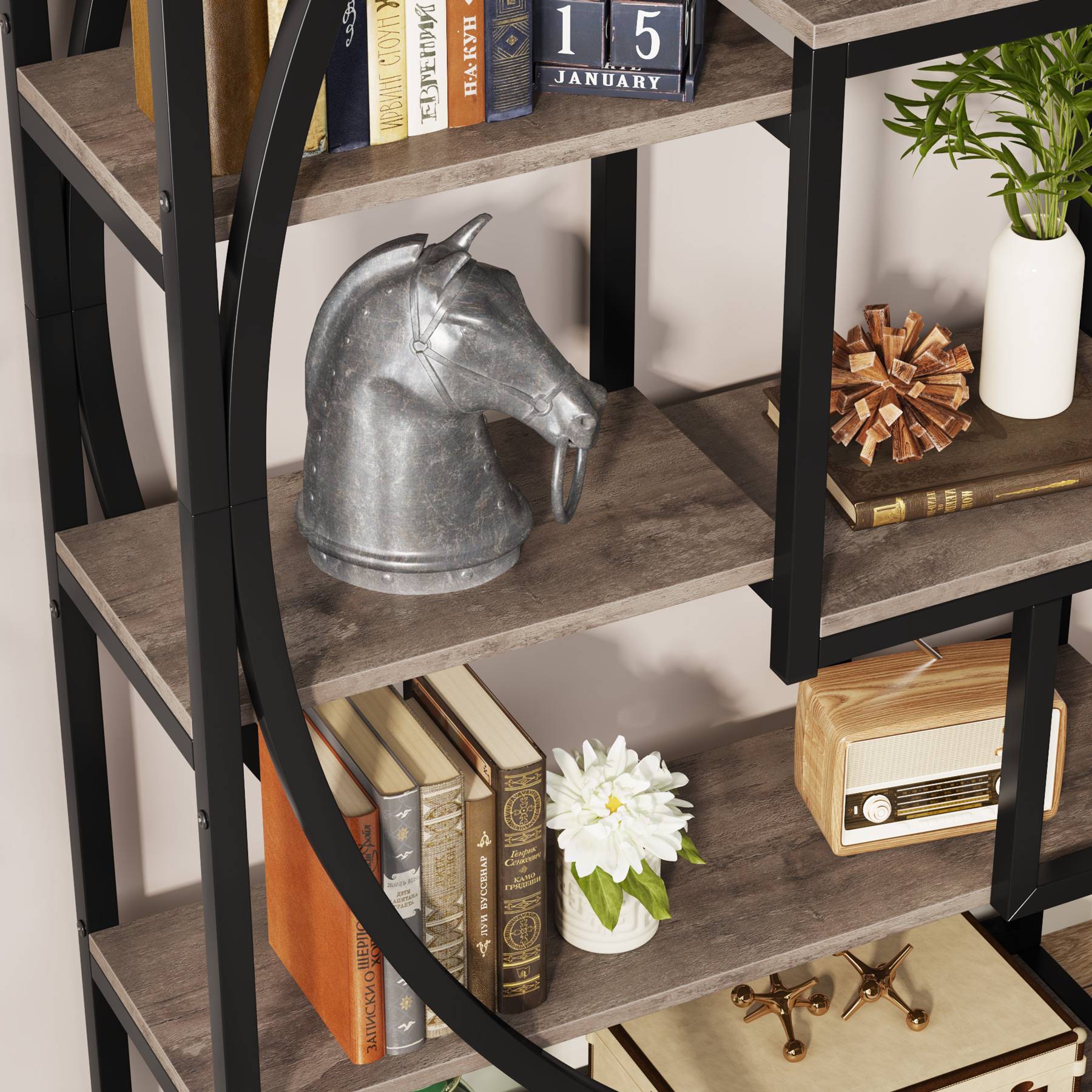 Industrial Bookshelf Bookcase with 8 Open Storage Shelf