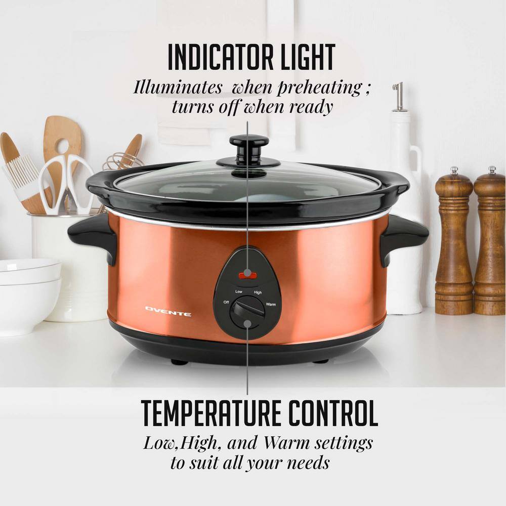 OVENTE SLO35ACO1 3.7 qt. Copper Electric Slow Cooker with 3 Temperature Settings SLO35ACO1