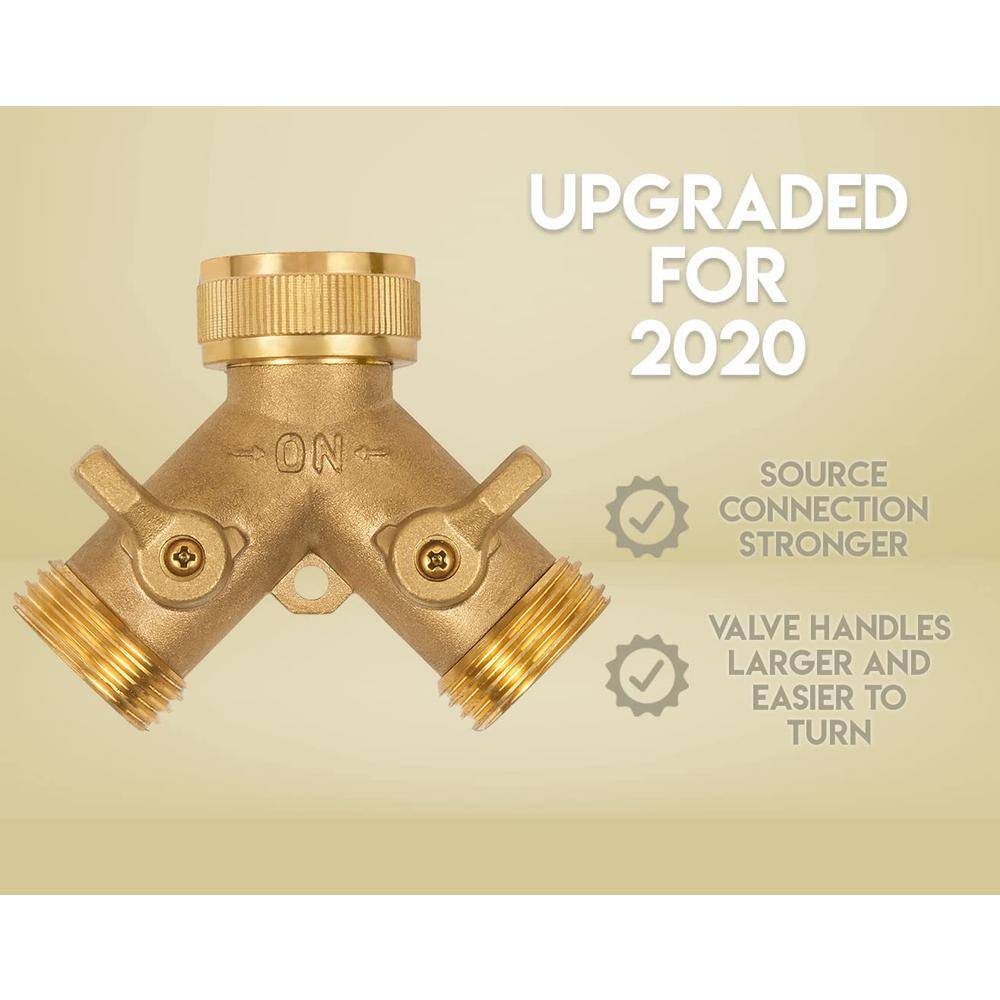 Heavy-Duty Brass Garden Hose Connector (2 Way) Hose Fitting with 2 Valves 8 Rubber Washers and Tape (4-Pack) B076VM93DP