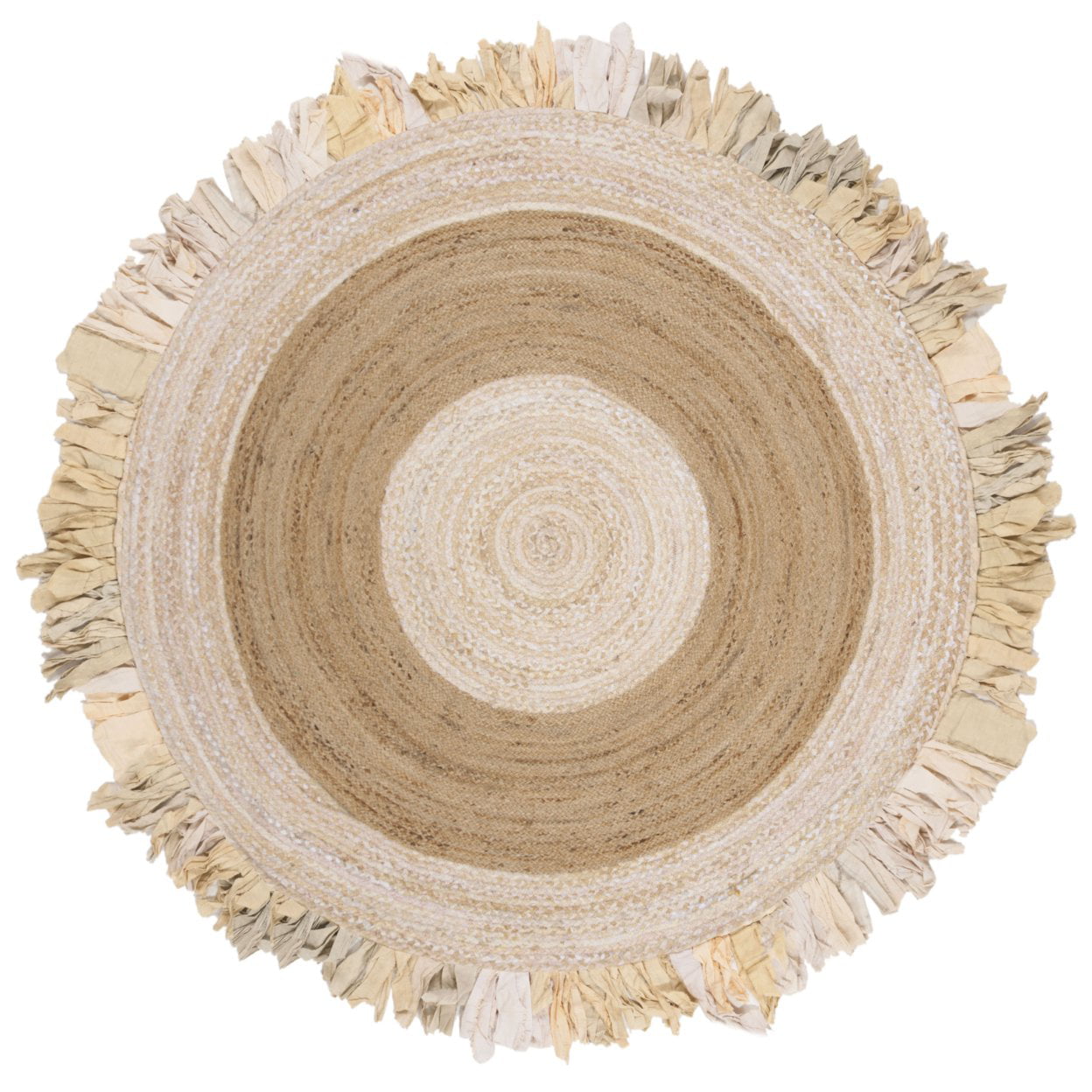 SAFAVIEH Cape Cod Susan Braided with Fringe Area Rug, 4' x 4' Round, Beige/Natural