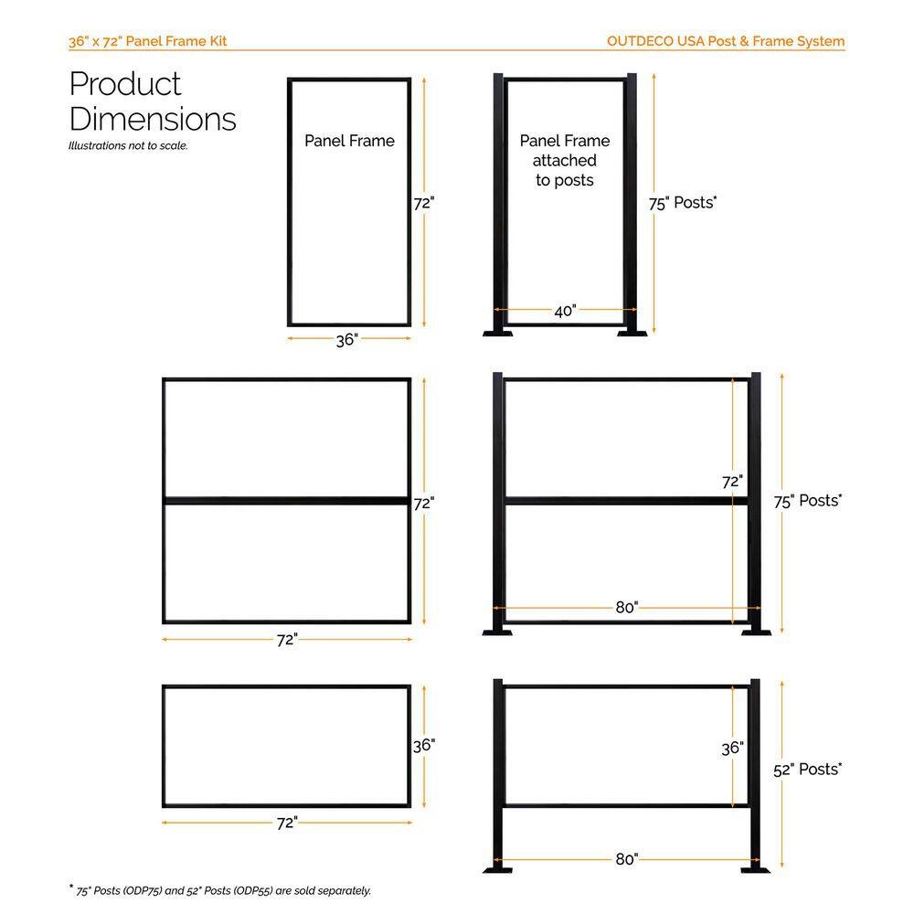 OUTDECO 72 in. x 36 in. Black Galvanized Steel Privacy Panel Frame Kit Fits Design-Vu and Modinex Panels ODCC36