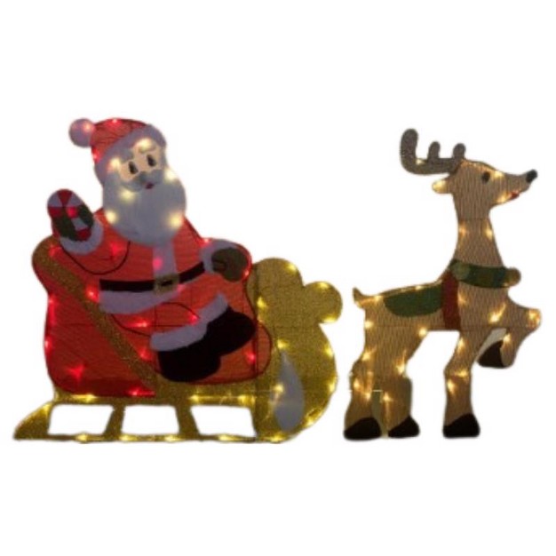 Gemmy Flat tastic Led 35 433 In Santa In Sleigh With Deer Yard Decor