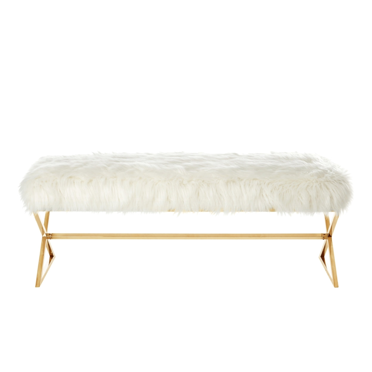 Liam Faux Fur Bench-Stainless Steel Legs-Living-room, Entryway, Bedroom-Inspired Home