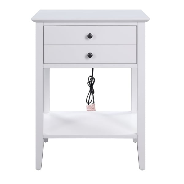 Rectangular Wooden Side Table with 1 Drawer and 1 Bottom Shelf， White