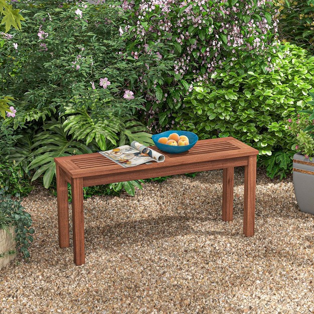 Costway Patio Backless Bench 2 seater Outdoor Dining Bench Solid Wood Garden Backyard