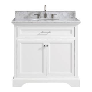 Home Decorators Collection Windlowe 37 in. W x 22 in. D x 35 in. H Bath Vanity in White with Carrera Marble Vanity Top in White with White Sink 15101-VS37C-WT