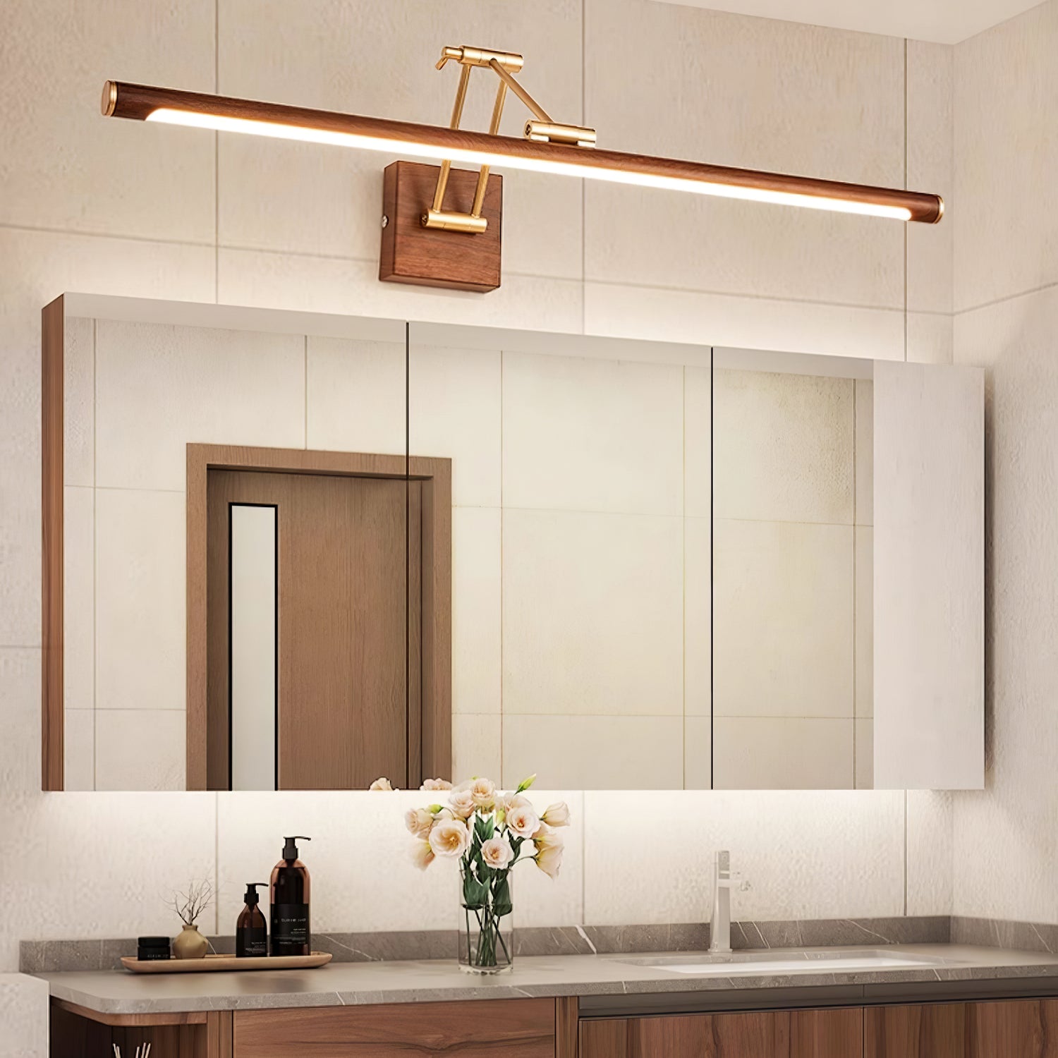 Walnut Color Linear Adjustable Wall Light