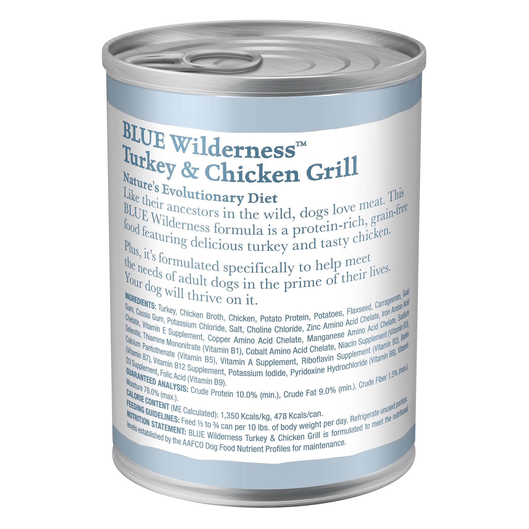 Blue Buffalo Blue Wilderness Turkey  Chicken Grill Wet Dog Food， 12.5 oz.， Case of 12