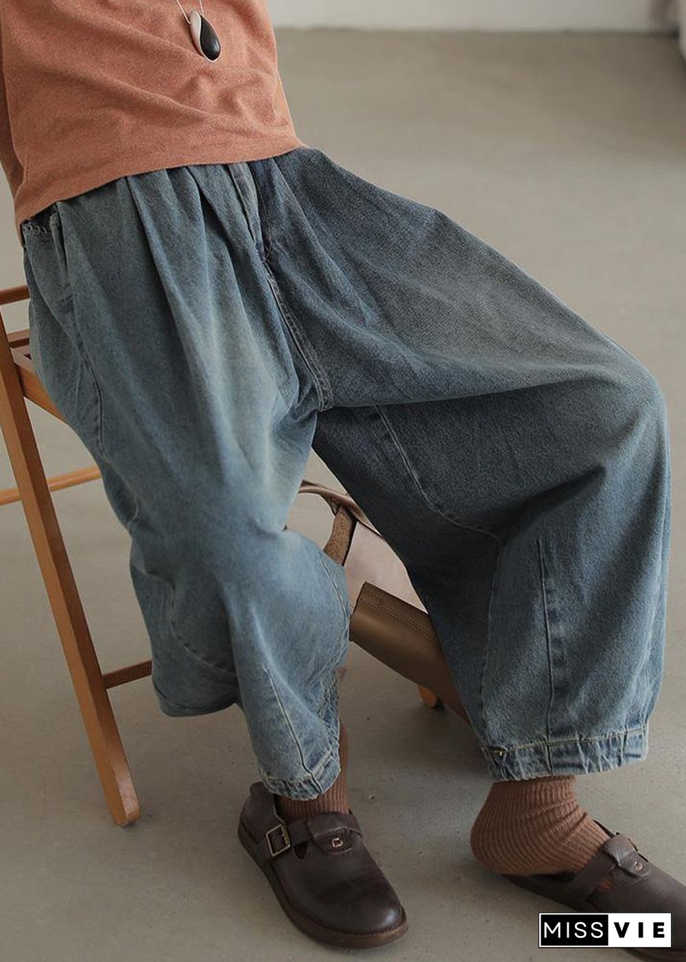 Modern denim blue pants oversize wide leg pants cotton Fabrics casual pants