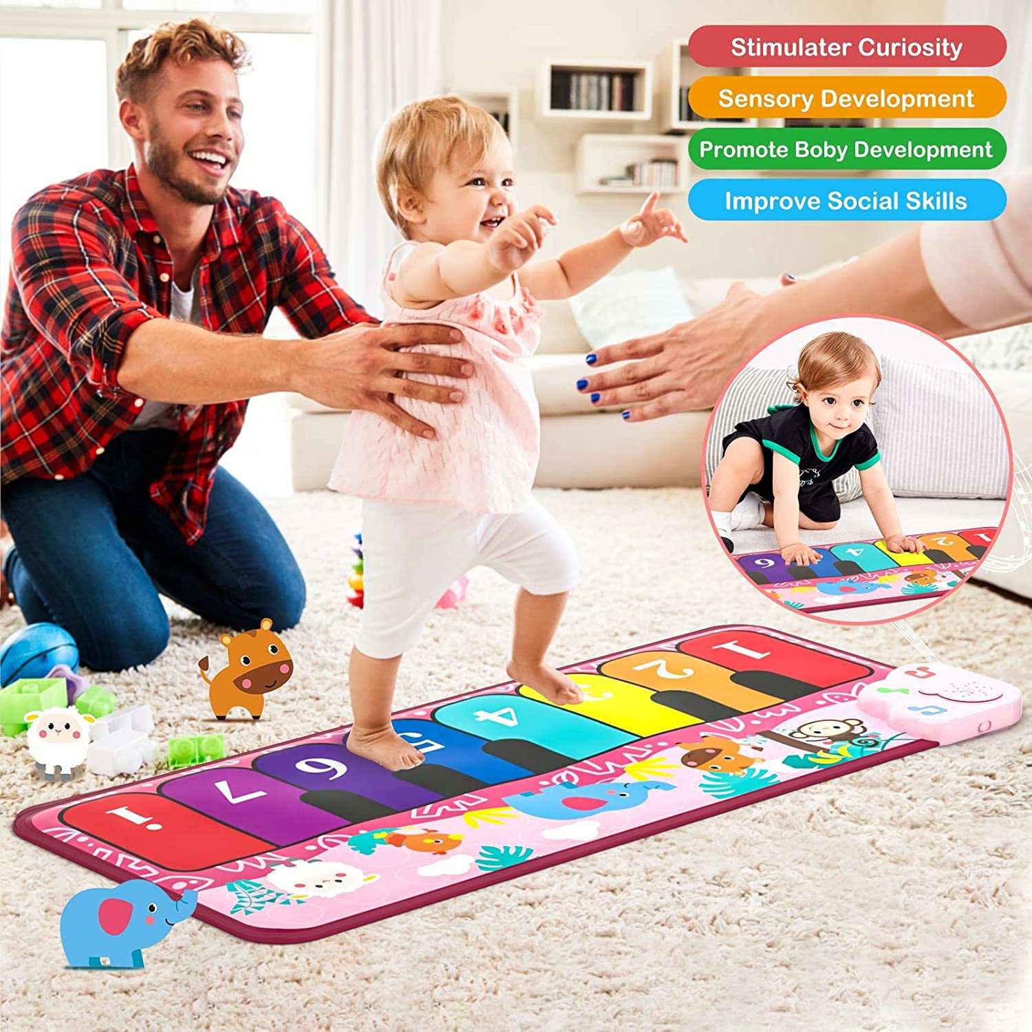 Zmoon Piano Mat for Kids Musical Piano Keyboard Mat Early Educational Music Toys Gift for Toddlers Girls Boys Aged 1 2 3 4