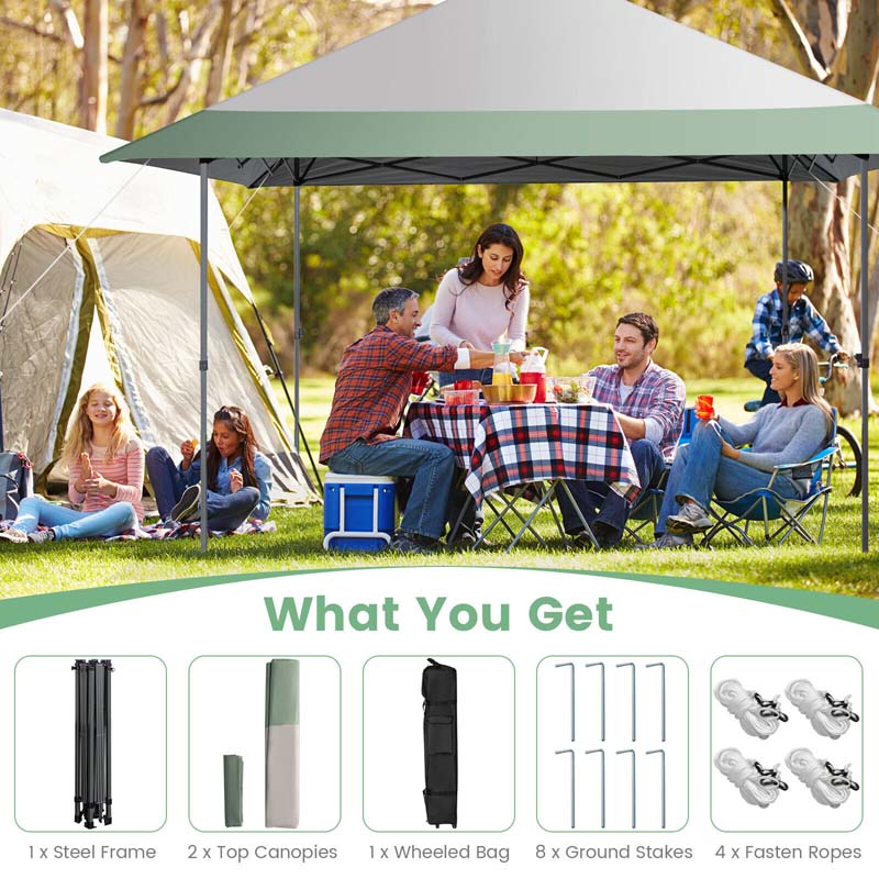 13 x 13 FT 2-Tier Pop-Up Gazebo Tent with Wheeled Bag & 4 More Reinforced Ribs, Instant Outdoor Canopy Shelter