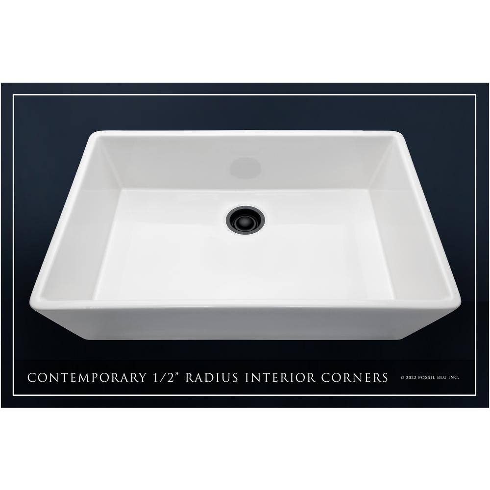 Fossil Blu Luxury White Solid Fireclay 36 in. Single Bowl Farmhouse Apron Kitchen Sink with Matte Black Accs and Flat Front WHS1008MB