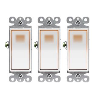 ENERLITES 15 Amp Single Pole Illuminated Decorator Paddle Rocker Light Switch White (3-Pack) 91160-W3P