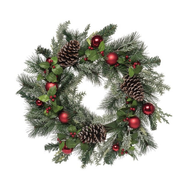 Transpac Artificial 24 In Multicolored Christmas Pine Cones And Ornaments Wreath