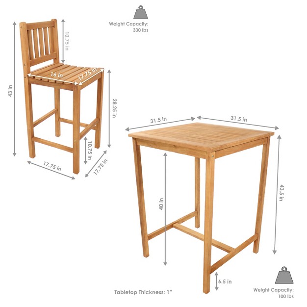 Sunnydaze 3 piece Teak Wood Outdoor Bar Set Brown