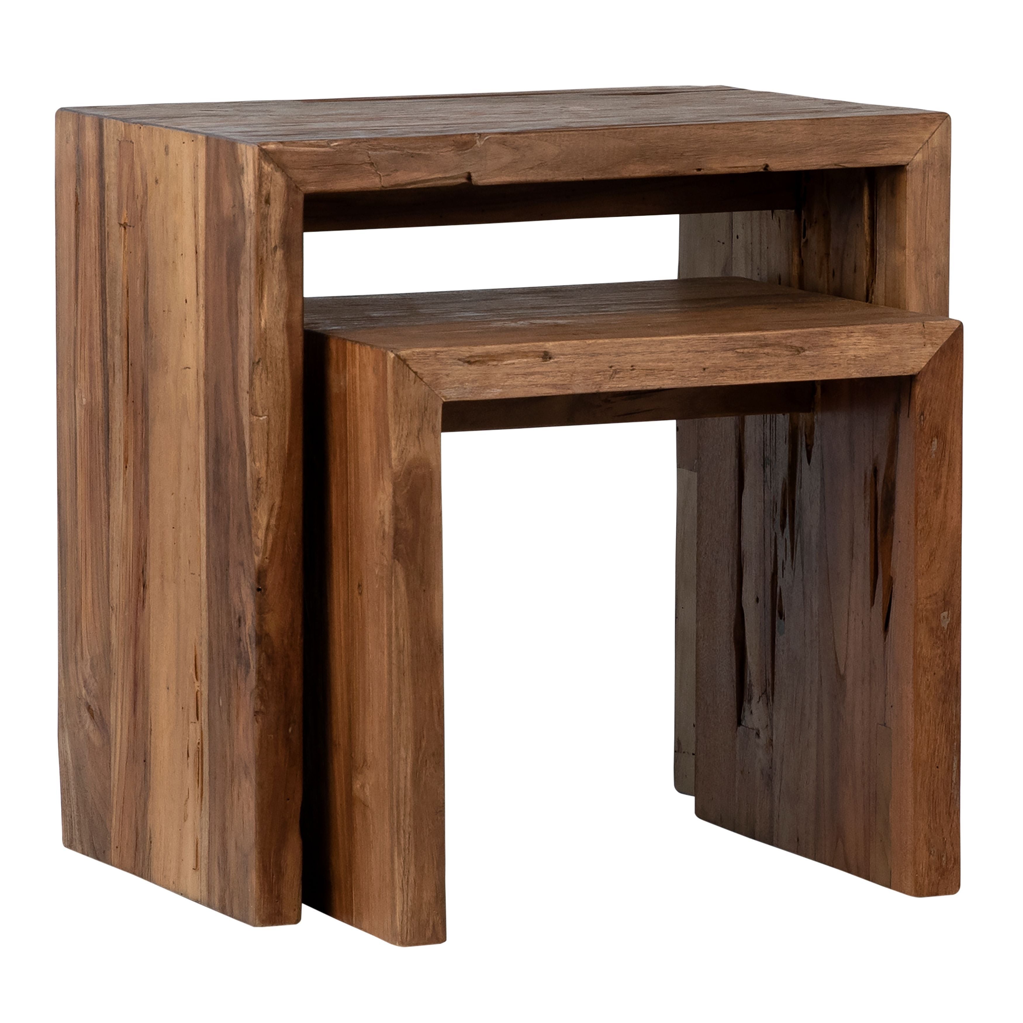 Camila Rectangular Reclaimed Teak Waterfall Nesting Side Tables