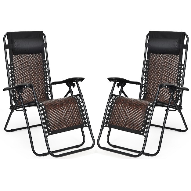 Tangkula Folding Recliner Patio Rattan Zero Gravity Lounge Chair With Headrest Brown