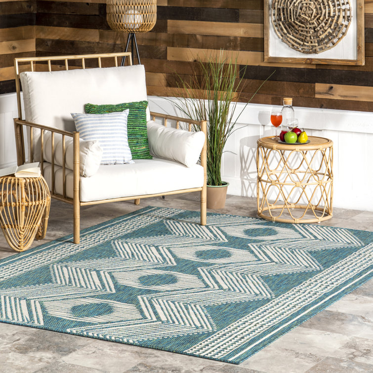 Kendall Geometric Indoor / Outdoor Patio Area Rug in Tan