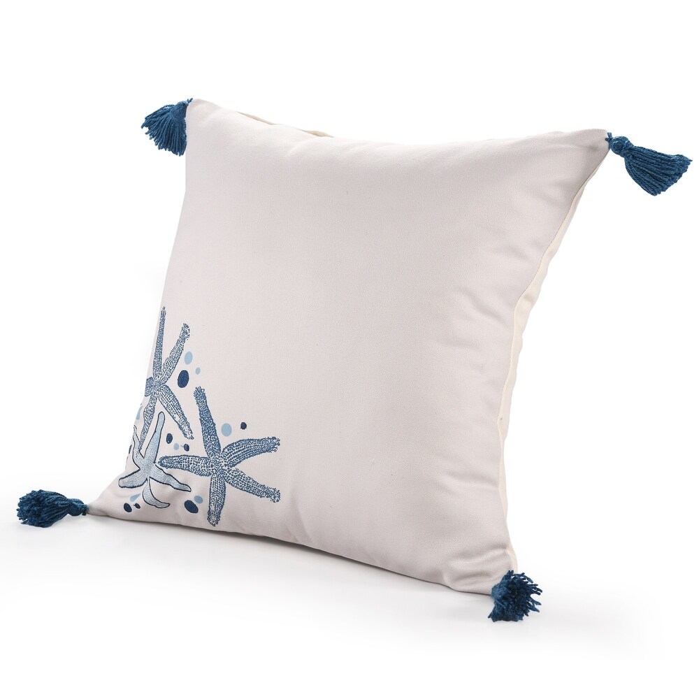Sevita Dark Blue/White Coastal Starfish Patterned Polyester Throw Pillow  20\