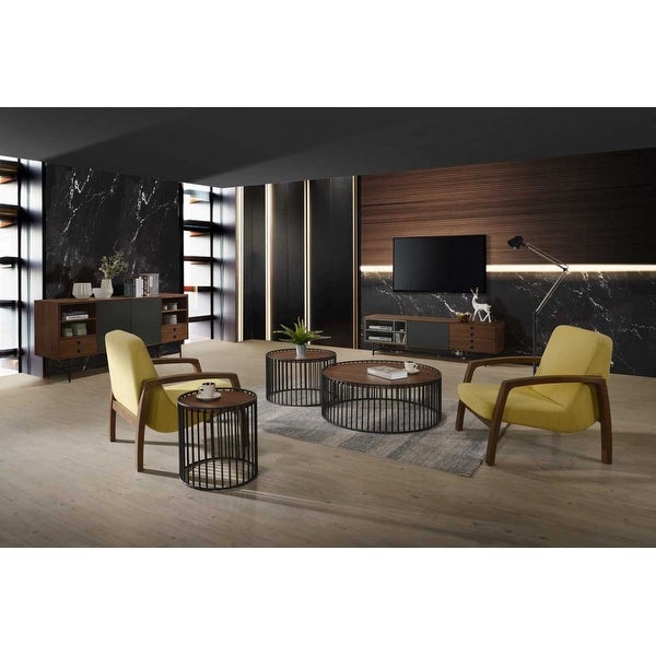 Carbon Loft Calacino Modern Walnut and Black Round Tea Table