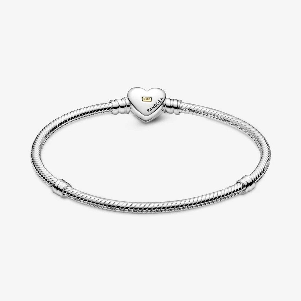 PANDORA  Domed Golden Heart Clasp Snake Chain Bracelet