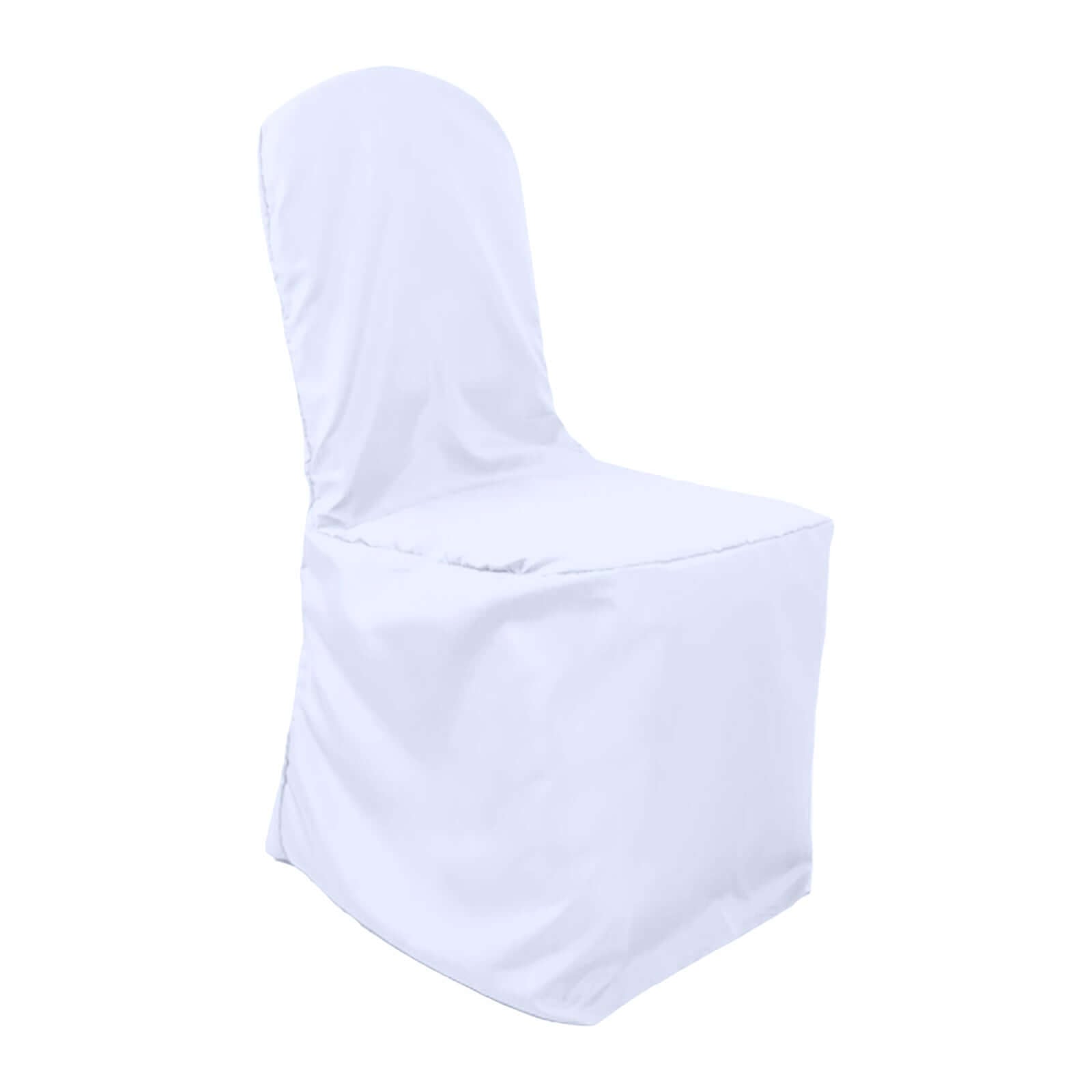 White Polyester Banquet Chair Cover, Reusable Stain Resistant Slip On Chair Cover