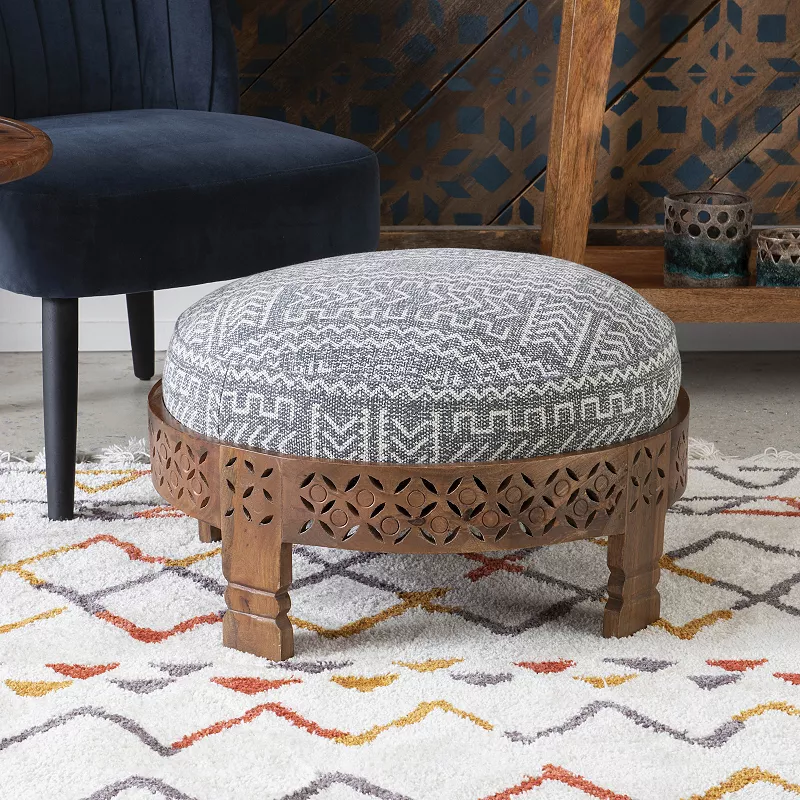 Linon Geometric Round Ottoman