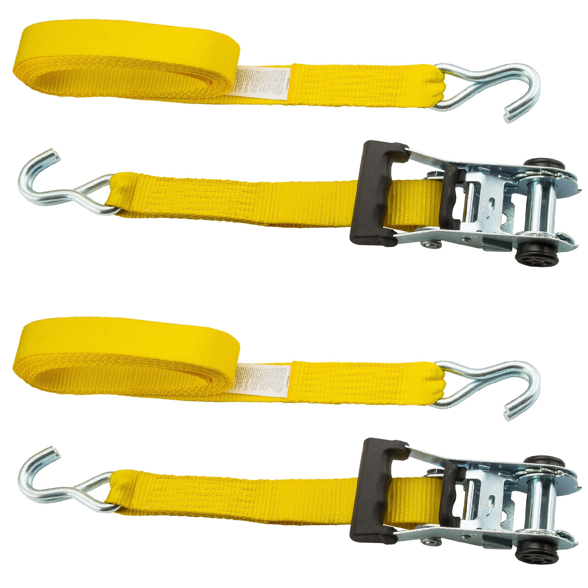 HyperTough 2 Pack 15 feet Steel Ratchet Tie Downs， 1666 lbs， Yellow Strap