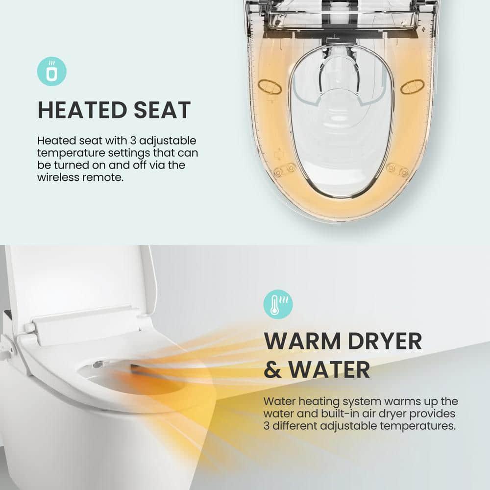 VOVO Stylement Electric Smart Bidet Seat for Elongated Toilet in White Remote Stainless Nozzle UVA LED Sterilization