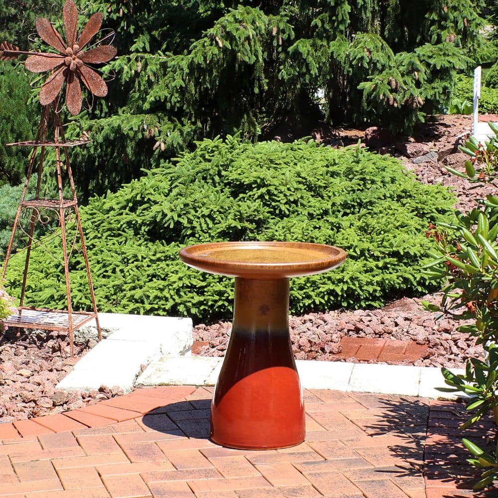 Sunnydaze Decor Sunnydaze Duo-Tone Ceramic Birdbath - UV/Frost-Resistant - Lemon Cognac AP-500