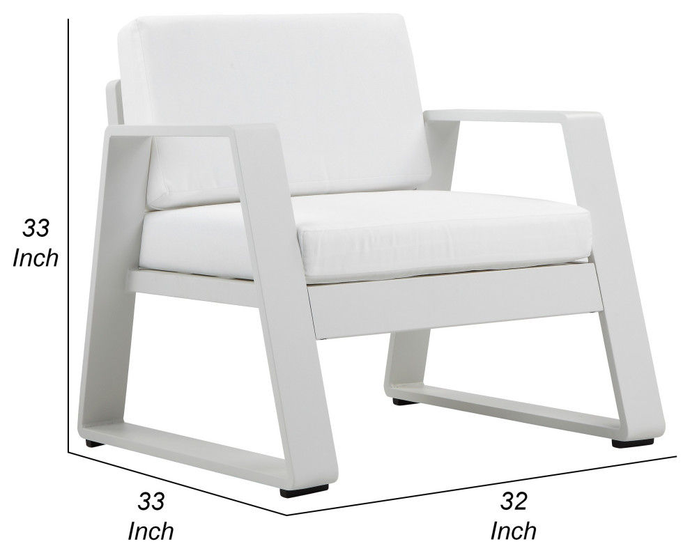 Benzara BM287717 Armchair White Aluminum Frame Fade Resistant Fabric Cushions   Contemporary   Outdoor Lounge Chairs   by Uber Bazaar  Houzz