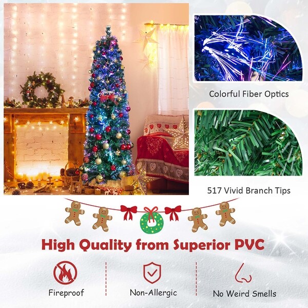 5/6/7/8 FT PreLit Artificial Xmas Tree with Colorful Fiber Optics