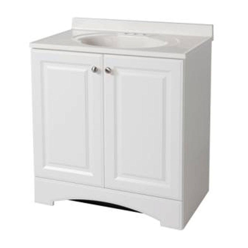 Glacier Bay 30.5 in. W x 18.69 in. D Bath Vanity in White with Cultured Marble Vanity Top in White with Integrated Sink GB30P2COM-WH