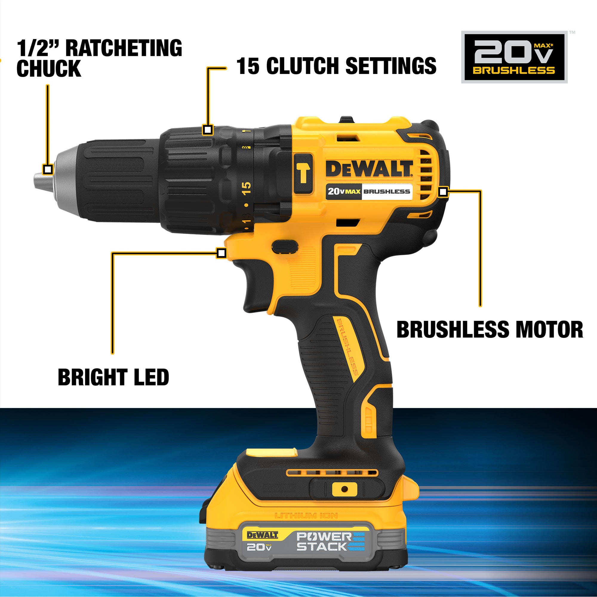 DEWALT DCD778E1 1/2-in 20-volt Max 1.7-Amp Variable Brushless Cordless Hammer Drill (1-Battery Included)