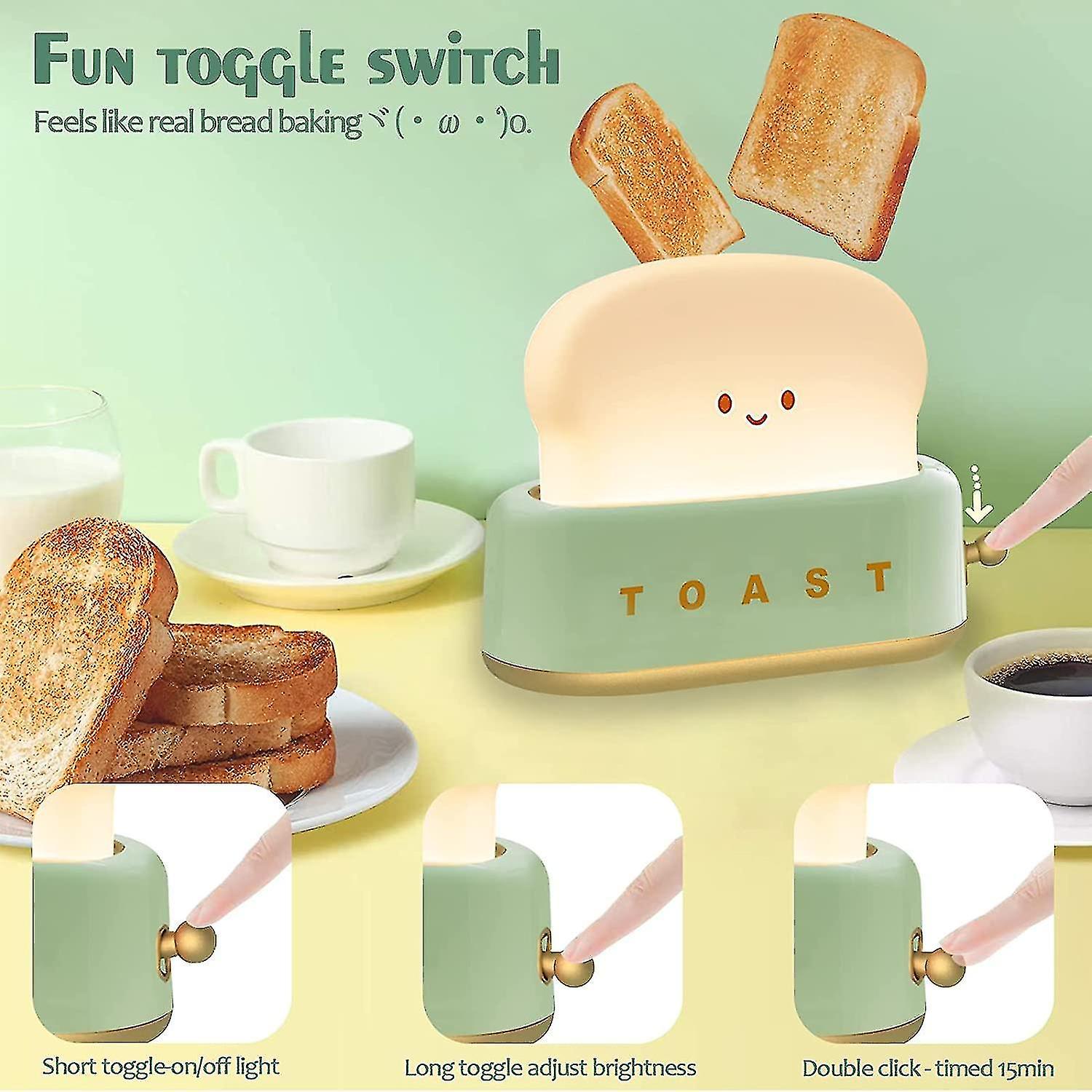 Night Light Desk Decor Toaster Lamp， Small Rechargeable Lamp With Smiling Face Cute Toast Toaster Sh