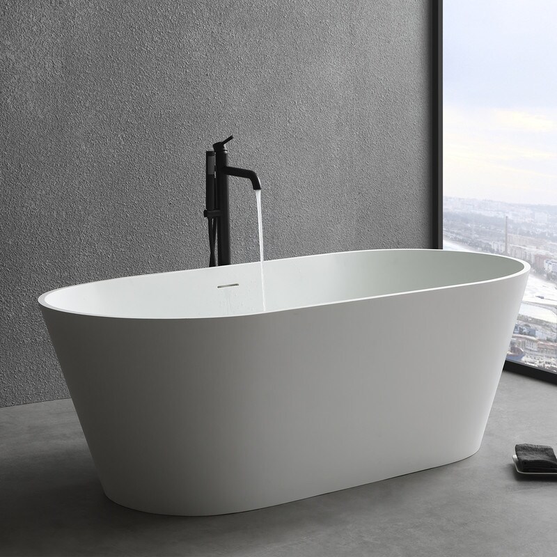 MEDUNJESS 63'' Soaking Bathtub Stone Resin Freestanding Bathtub