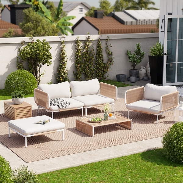 Outdoor 4 Seater Chat Set with Cushions，Customizable Set by Combining Multiple Chairs