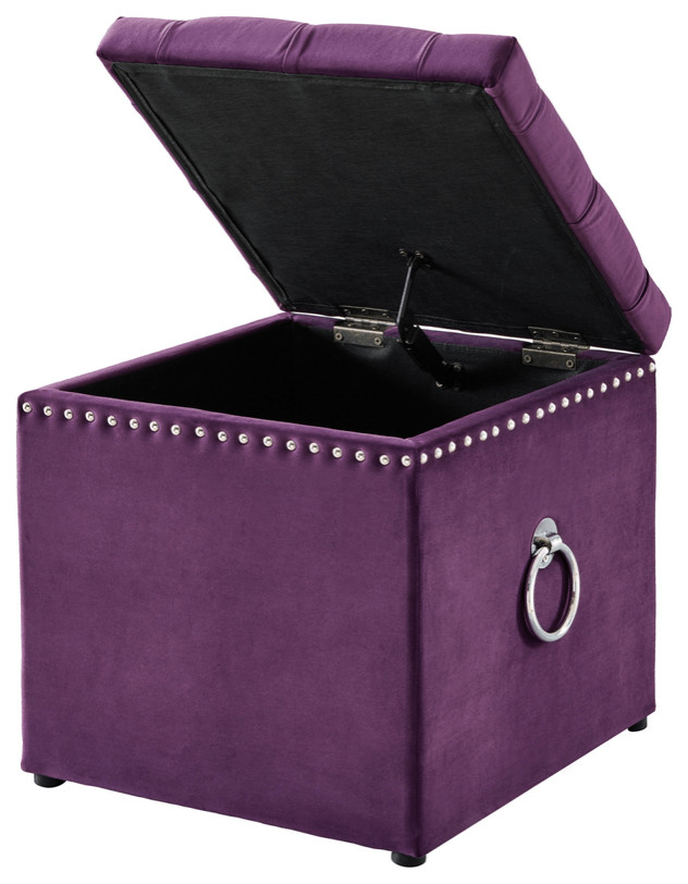 18 quotPurple Velvet And Black Tufted Storage   Contemporary   Footstools And Ottomans   by HomeRoots  Houzz