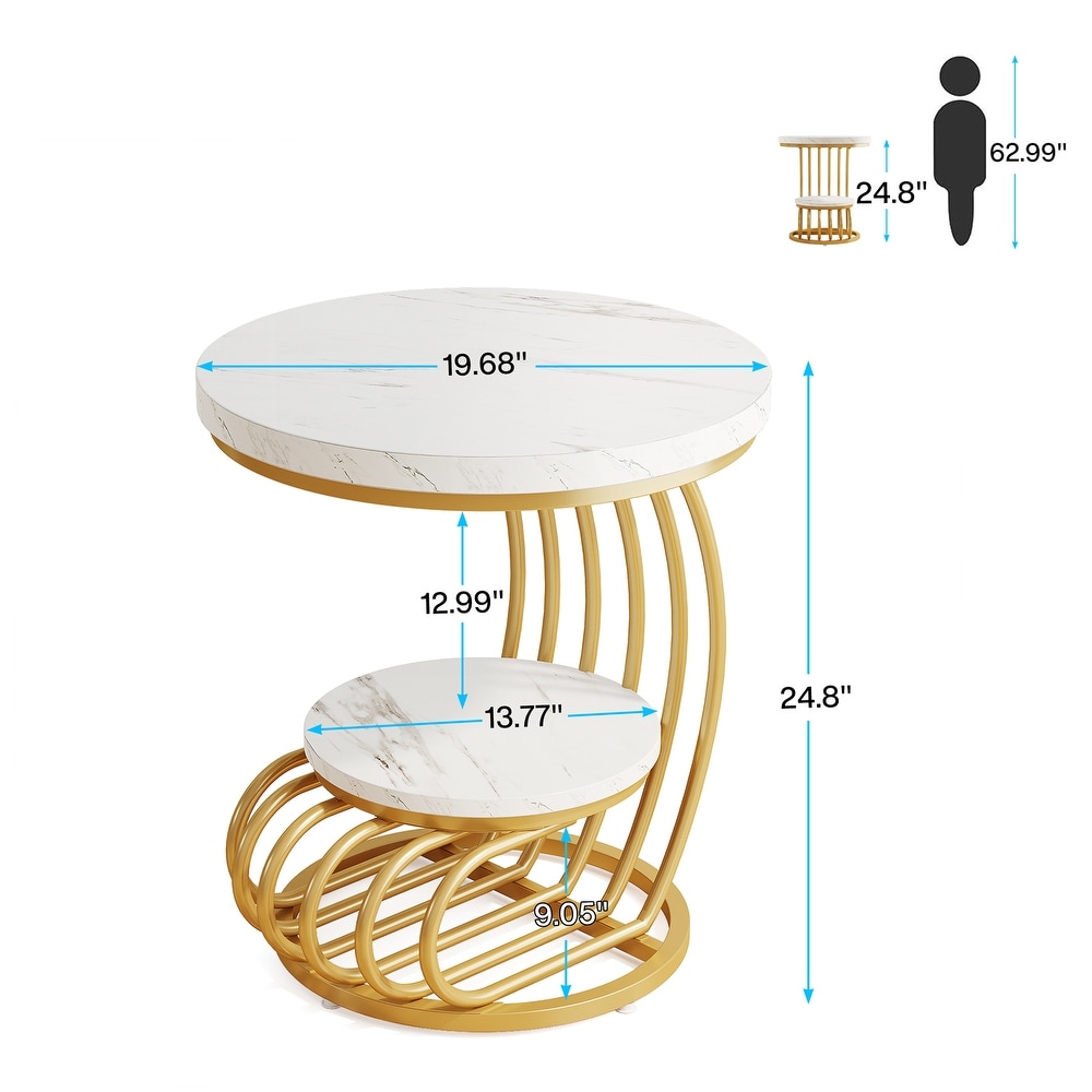 2 Tiers Round End Table  Side Table with Storage Shelf for Living Room