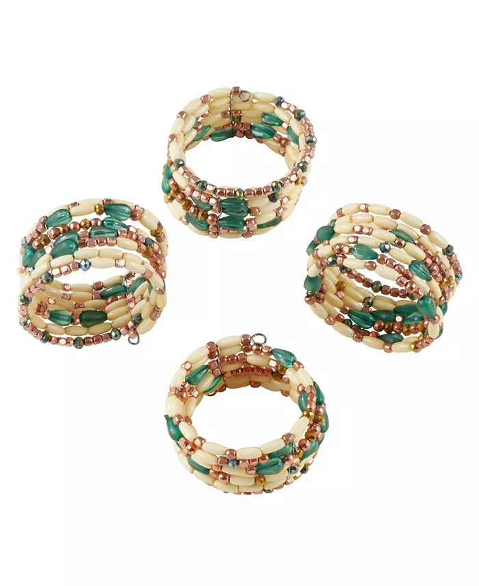 Saro Lifestyle Beaded Design Table Napkin Ring Set of 4