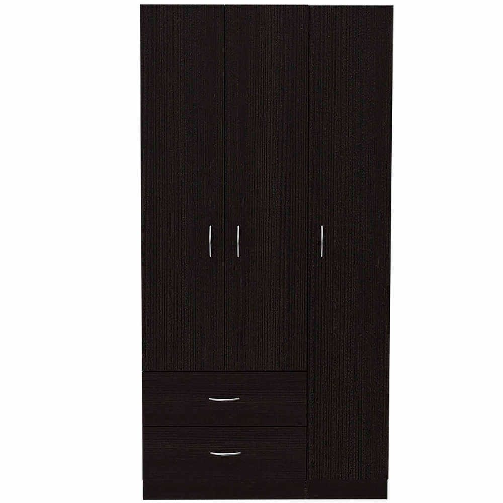 Bedroom 3 Door Armoire Cabinet with Clothing Rod and Drawer   Shelves