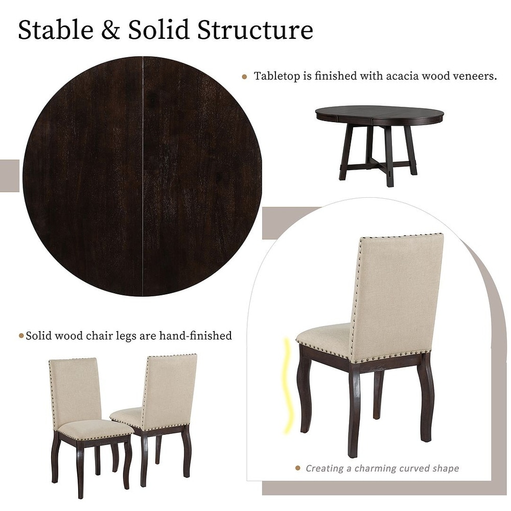 Expandable round dining table set for 4