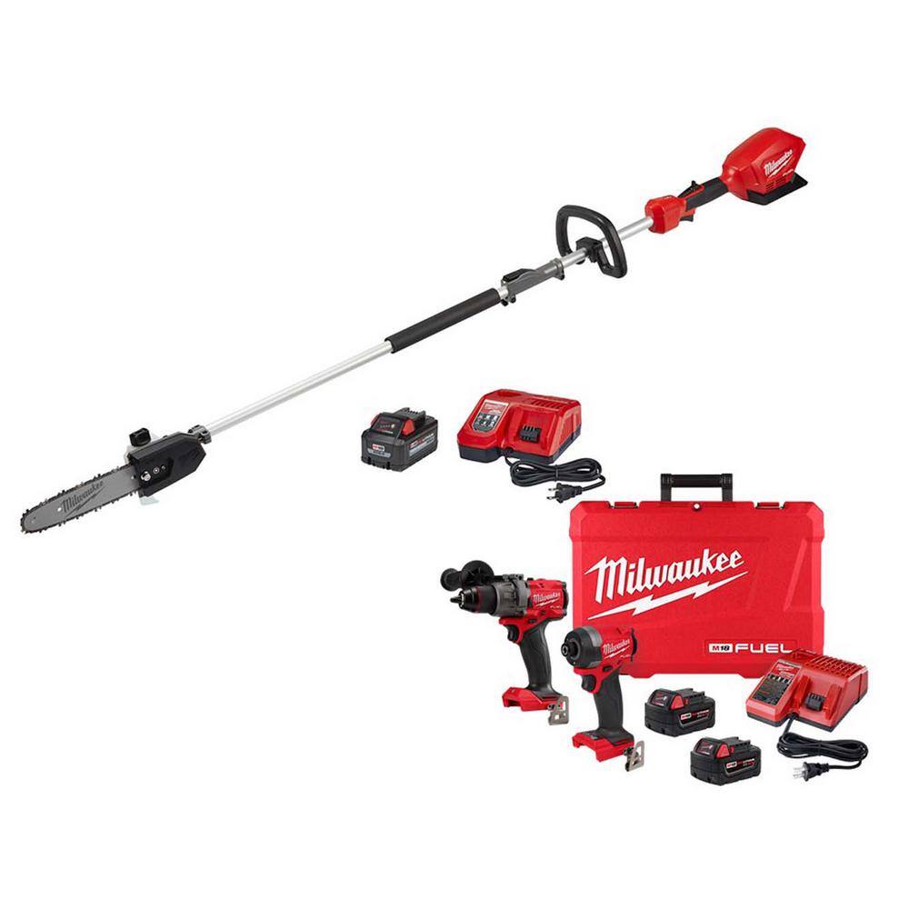 MW M18 FUEL 10 in. 18V Lithium-Ion Brushless Electric Cordless Pole Saw Kit with Hammer Drill and Impact Driver Combo Kit 2825-21PS-3697-22