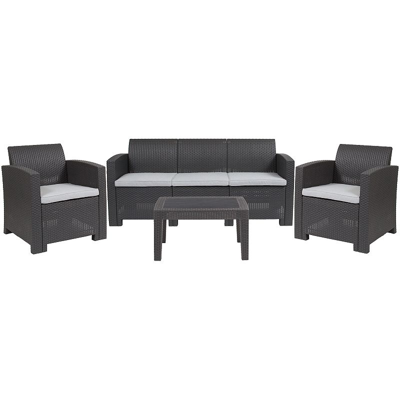 Flash Furniture Patio Arm Chair， Couch and Coffee Table 4-piece Set