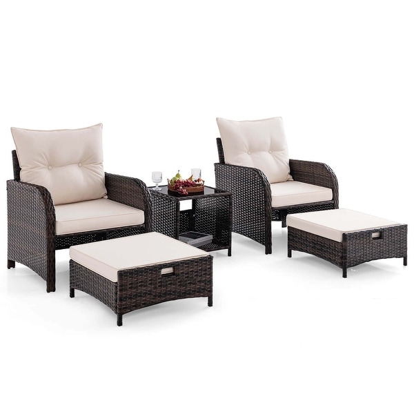 Costway 5 PCS Patio Conversation Set with 2 Chairs 2 Ottomans and 1