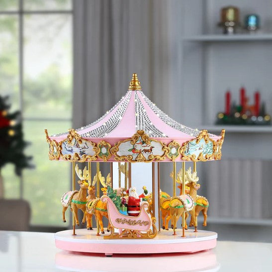 12 Musical & Animated Pink Crystal Carousel